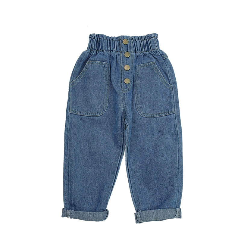 [Australia] - Tiacham Toddler Baby Girl Jeans Casual High Waisted Wide Leg Pant Straight Denim Jean Trousers Baggy Blue 6-12 Months 
