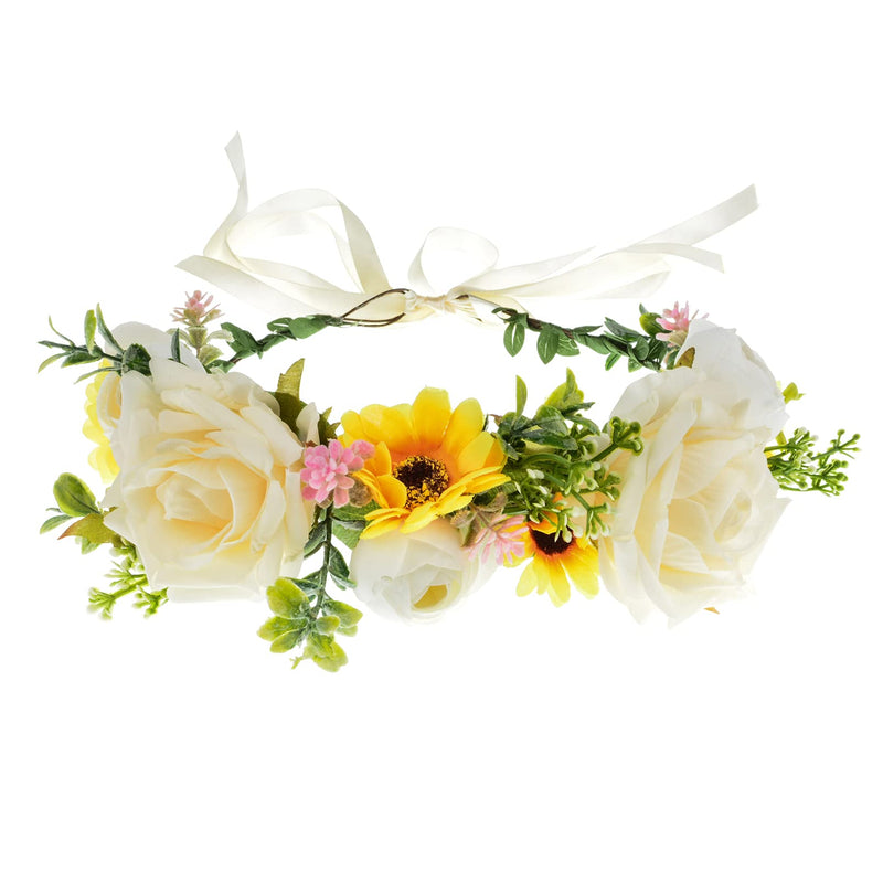[Australia] - DreamLily Wedding Festival Floral Headpiece Rose Crown Maternity Sunflower Wreath Birthday Photo Pops DFS16 Champagne 