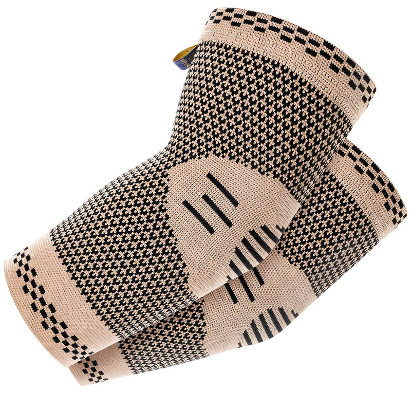 [Australia] - ABYON Medical Grade Copper Elbow Compression Sleeve (2pack) Highest Copper Content Elbow Brace for Tendonitis and Tennis Elbow,Arthritis,Golf Elbow,Breathable and Supportive Elbow Brace Relief Elbow Pain for Men and Women Brown X-Large 