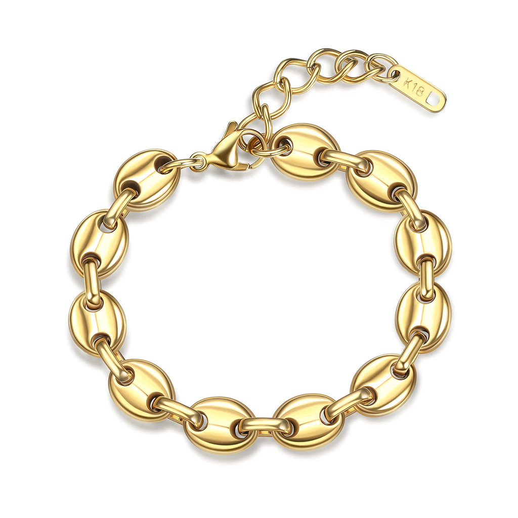 [Australia] - Dochais 18K Gold Plated Chain Bracelet for Women, Twisted Double Rope Chain/ Coffee Bean Chain/ Paperclip Oval Link/ U Chain Handmade Bracelet for Women Girls A: Chunky Coffee Bean Chain 