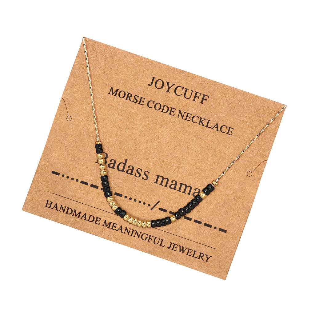 [Australia] - Joycuff Tiny Minimalist Morse Code Necklaces for Women Secret Message Beads Snake Chain Choker Necklace Mothers Day Birthday Christmas Jewelry Gifts for Mom Mother Grandmother Badass Mama-Black 