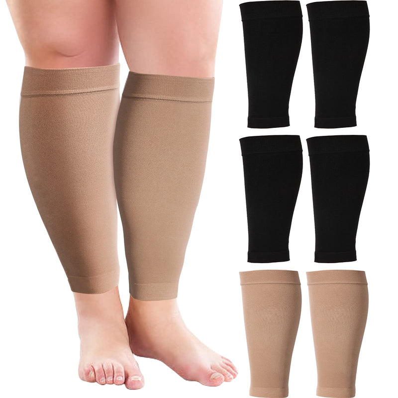 [Australia] - 3 Pairs 20 Inches XXXL Wide Plus Size Calf Compression Socks for Circulation Compression Long Legs Sleeves 20 - 30 mmHg Calf Muscle Compression Sleeve for Women Men 