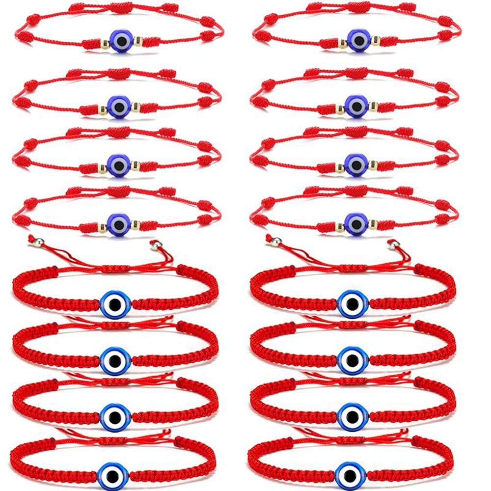 [Australia] - SONNYX 16 Set Evil Eye String Kabbalah Bracelets 7 Knots Bracelets Adjustable Hand-Woven Red Rope Cord Thread Braided Bracelet Protection Lucky Amulet Bracelet for Women Men A: 16 Set 