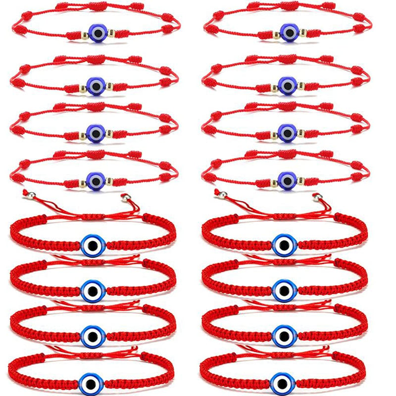[Australia] - SONNYX 16 Set Evil Eye String Kabbalah Bracelets 7 Knots Bracelets Adjustable Hand-Woven Red Rope Cord Thread Braided Bracelet Protection Lucky Amulet Bracelet for Women Men A: 16 Set 