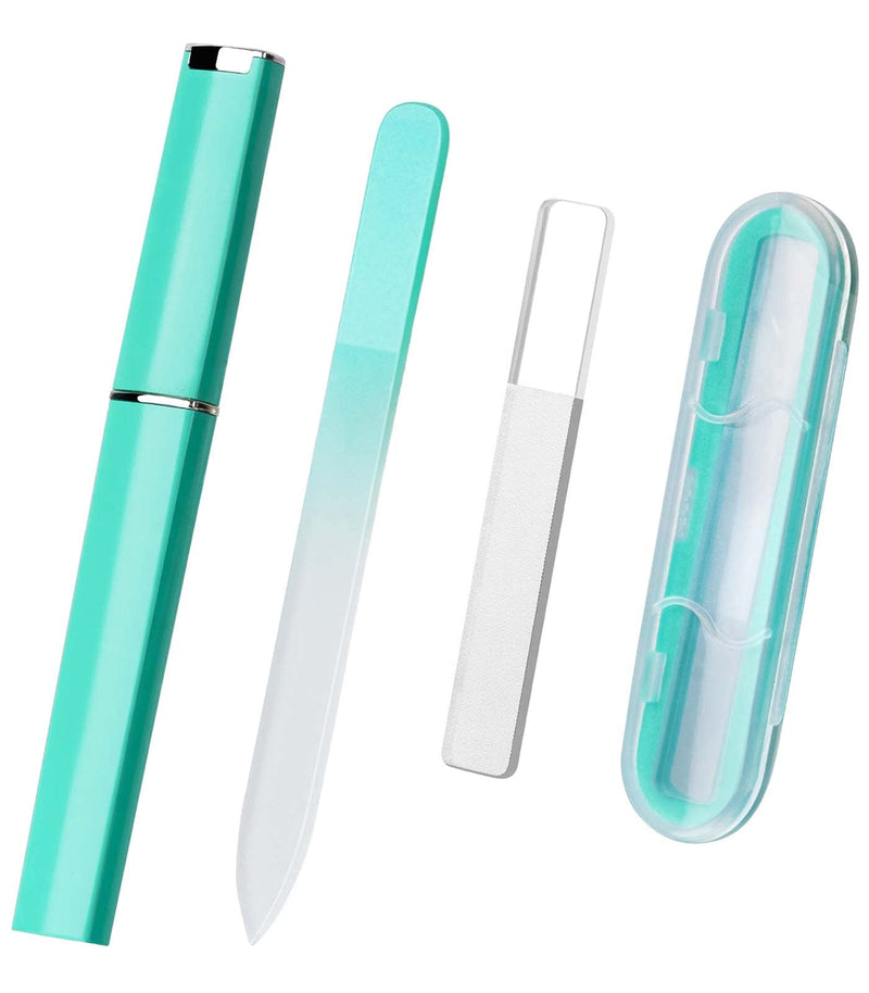 [Australia] - Crystal Glass Nail File, Nail Files and Buffers with Case Premium Fingernail Files for Natural Nails Manicure Kit Nano Nail Polish for Women Ladies Girls Gifts Nail Filer Nail Care Tool - Green 