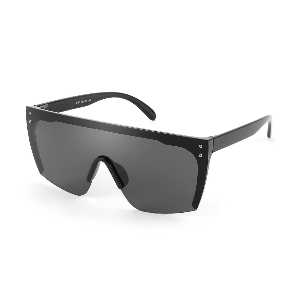 [Australia] - FEISEDY 2021 Flat Top Oversized Rimless Sunglasses for Women Men Shield Wrap Square UV400 B2761 Black 70 Millimeters 