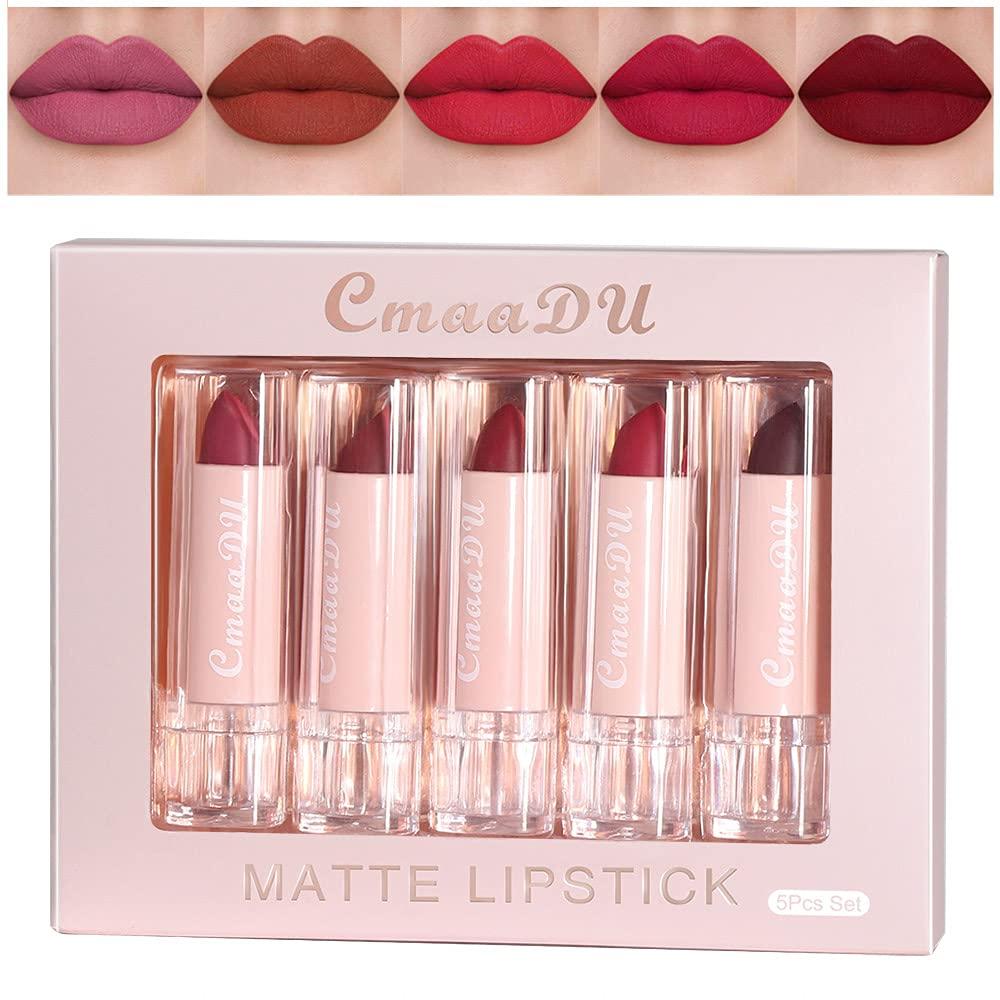 [Australia] - evpct 5 Colors Matte Lipsticks Set,High Impact Lipcolor with Smooth Moisturizing Creamy Formula,Longwear Waterproof Pigment Soft Matte Slim Lipstick Lip Makeup Gift Set Kit，0.123 Oz (3.5g)-5Pcs Set01 