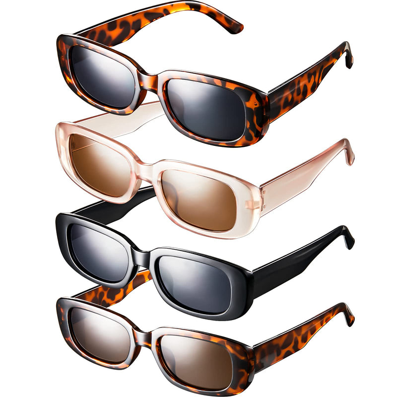 [Australia] - Rectangle Retro Sunglasses Trendy Unisex Mirrored Square Glasses for Women Men Black, Champagne, Leopard and Tawny, Leopard and Grey 