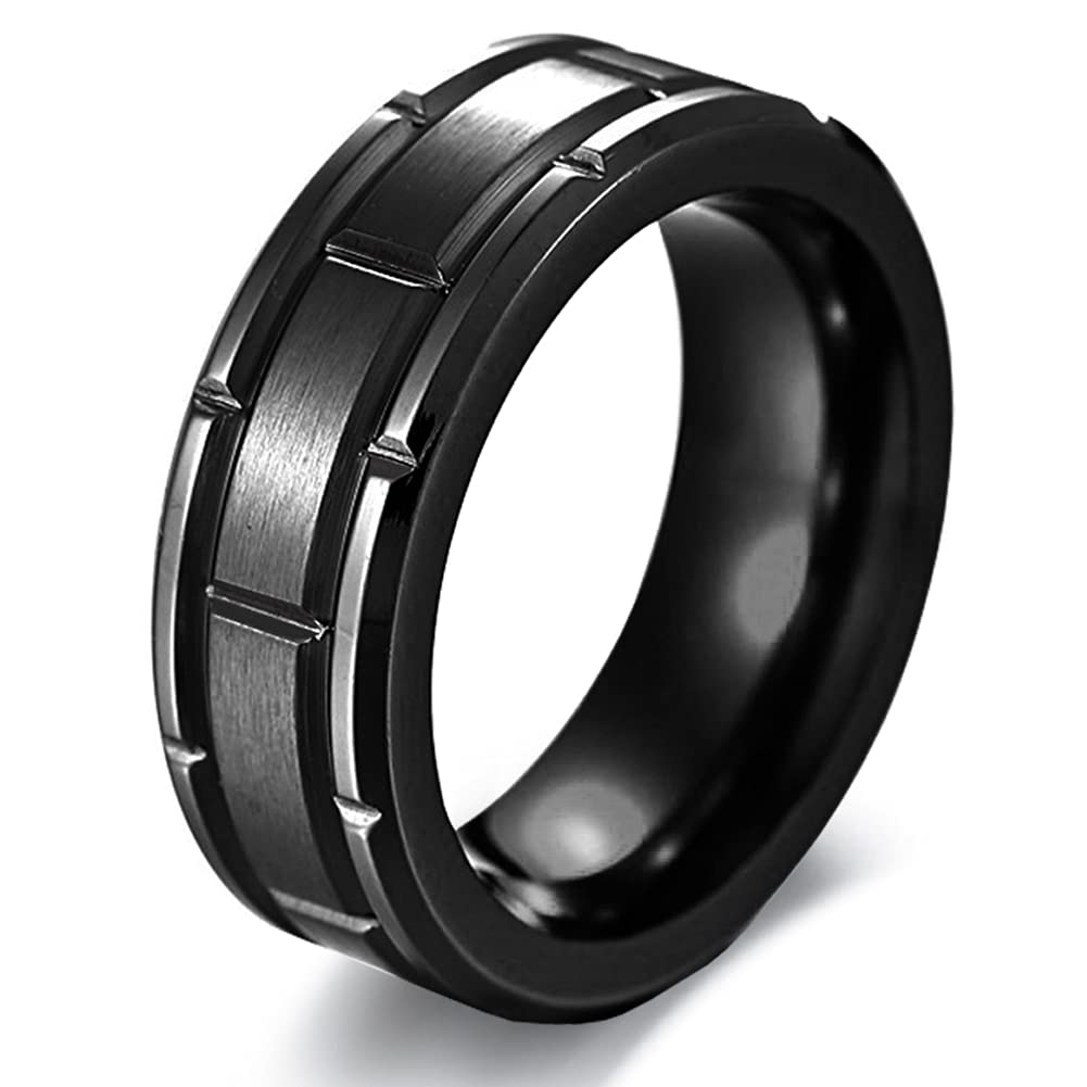 [Australia] - 8 mm Wide Black Band Ring for Men Women Titanium Stainless Steel Polished Surface Black 8mm 6 