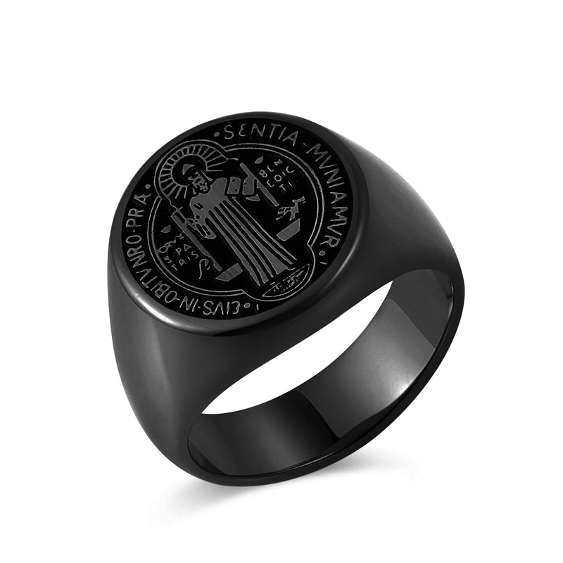 [Australia] - HZMAN Men Saint Benedict Exorcism Ring Stainless Steel Catholic Demon Protection Ghost Hunter Jewelry Black 6 