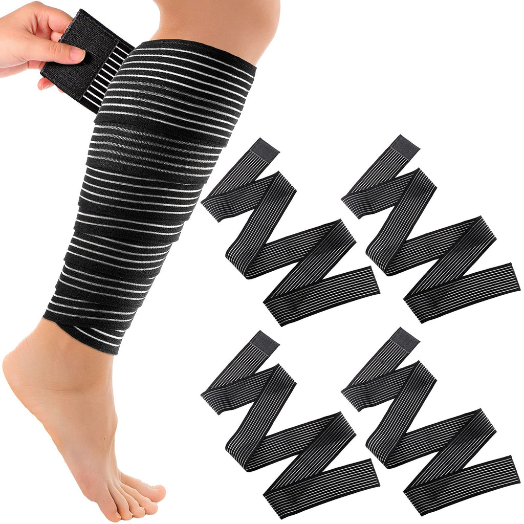 [Australia] - Elastic Calf Compression Bandage Leg Compression Sleeve for Men and Women, Compression Wraps Lower Legs for Stabilising Ligament, Joint Pain, Sport, Adjustable Black (4 Pieces,180 cm) 4 70.86 Inch (Pack of 4) 