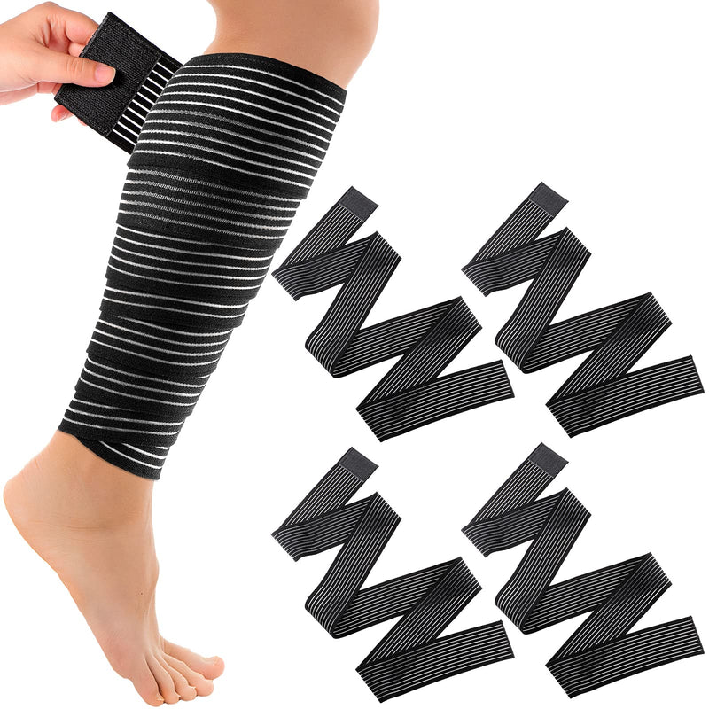 [Australia] - Elastic Calf Compression Bandage Leg Compression Sleeve for Men and Women, Compression Wraps Lower Legs for Stabilising Ligament, Joint Pain, Sport, Adjustable Black (4 Pieces,180 cm) 4 70.86 Inch (Pack of 4) 