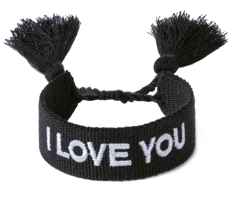 [Australia] - Woven Friendship Wrap Bracelets – LOVE Knitted Word Adjustable Bracelets for Women Girls Gift Black 