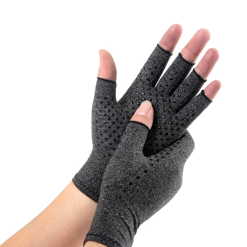 [Australia] - HENOTIC Arthritis Compression Gloves for Women Men, Anti-Slip Glue Dot & Fingerless Breathable & Moisture Wicking Compression Gloves for Relieving Rheumatoid Pains, Joint Swell, etc Large One Pair 