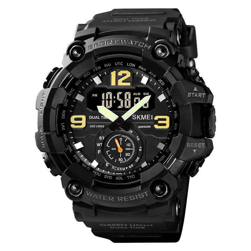 [Australia] - Men Digital Sports Watch, Dual Time Display LED Military Wrist Watch, Shockproof Large Dial Men Wristwatches Outdoor Waterproof Alarm Watches Black 