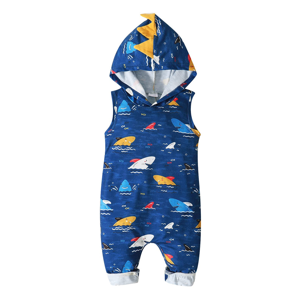 [Australia] - Newborn Baby Boy Romper Clothes Sleeveless Hooded Jumpsuit Baby Boy Summer Outfits for 0-18 Months Blue 0-3Months 