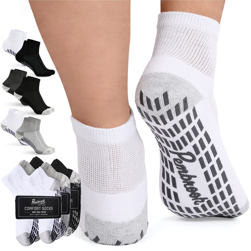 [Australia] - Diabetic Ankle Socks for Men & Women with Grips | 6 Pairs 1/4 Length Wide Non Binding Non Slip Diabetic Socks for Men & Women Multicolored - 6 Pairs Large 