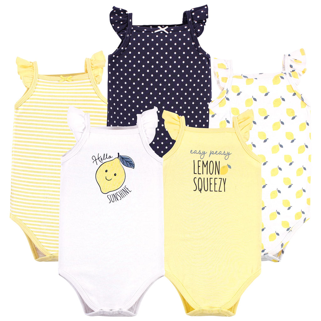 [Australia] - Hudson Baby Unisex Baby Cotton Sleeveless Bodysuits 0-3 Months Navy Lemon 