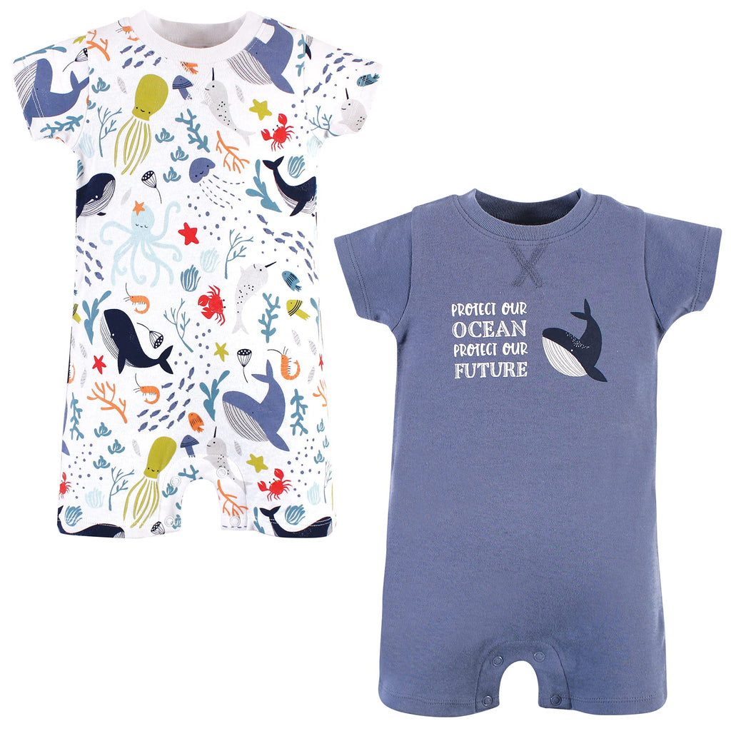 [Australia] - Touched by Nature Unisex Baby Organic Cotton Rompers 0-3 Months Ocean 