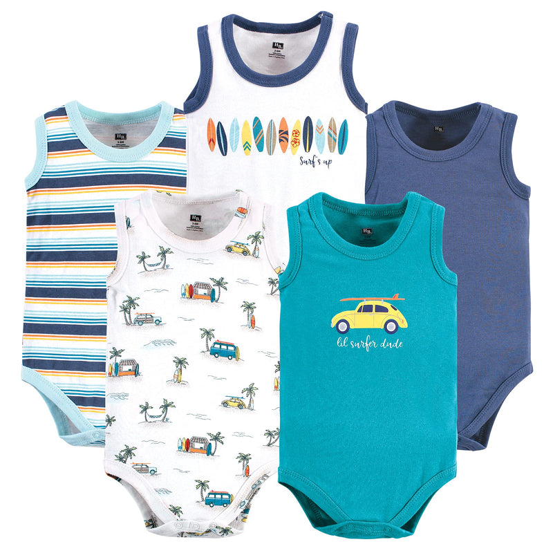 [Australia] - Hudson Baby Unisex Baby Cotton Sleeveless Bodysuits 0-3 Months Surfer Dude 