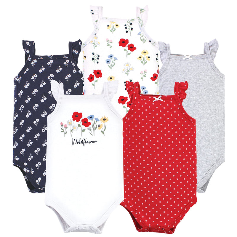 [Australia] - Hudson Baby Unisex Baby Cotton Sleeveless Bodysuits 0-3 Months Wildflower 