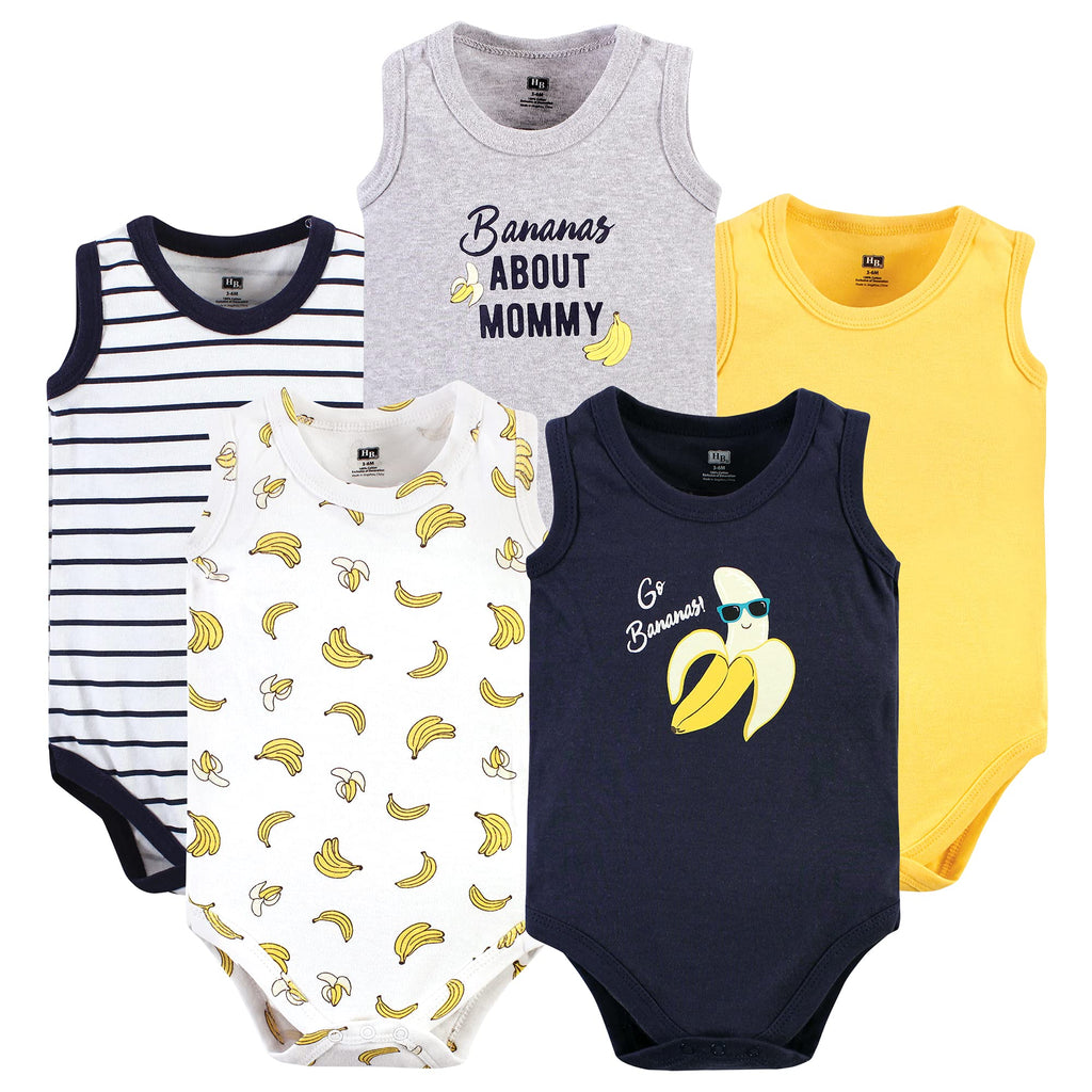 [Australia] - Hudson Baby Unisex Baby Cotton Sleeveless Bodysuits 0-3 Months Go Bananas 