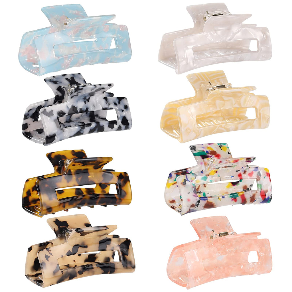 [Australia] - 8 Pack Hair Claw Clips Tortoise Barrettes Rectangle Shape Clips Fashion Colorful Hair Clips 