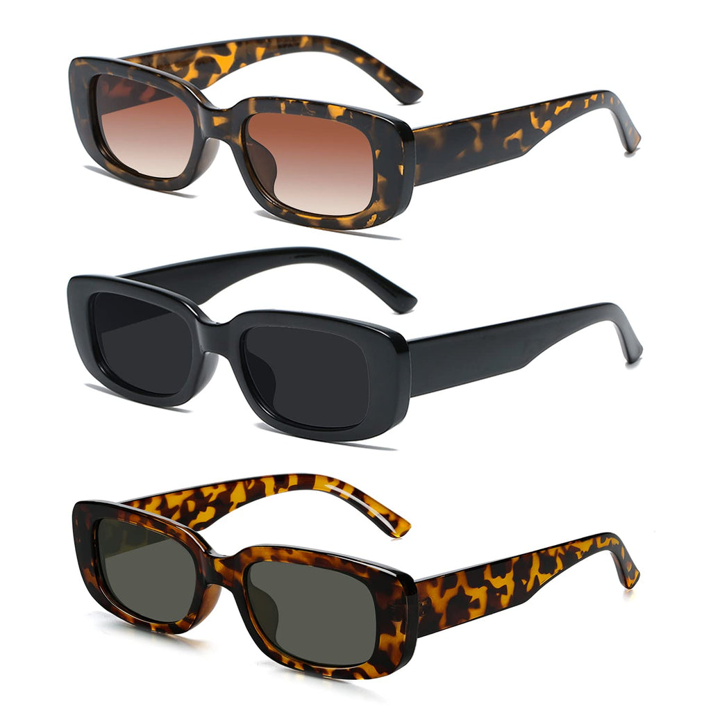 [Australia] - Sunglasses for Women Men CHBP 3 Pack Polarized UV Protection Sun Glasses Trendy Big Retro Fashion Vintage Rectangle Eyewear A1leopard Tea+black+leopard Grey 
