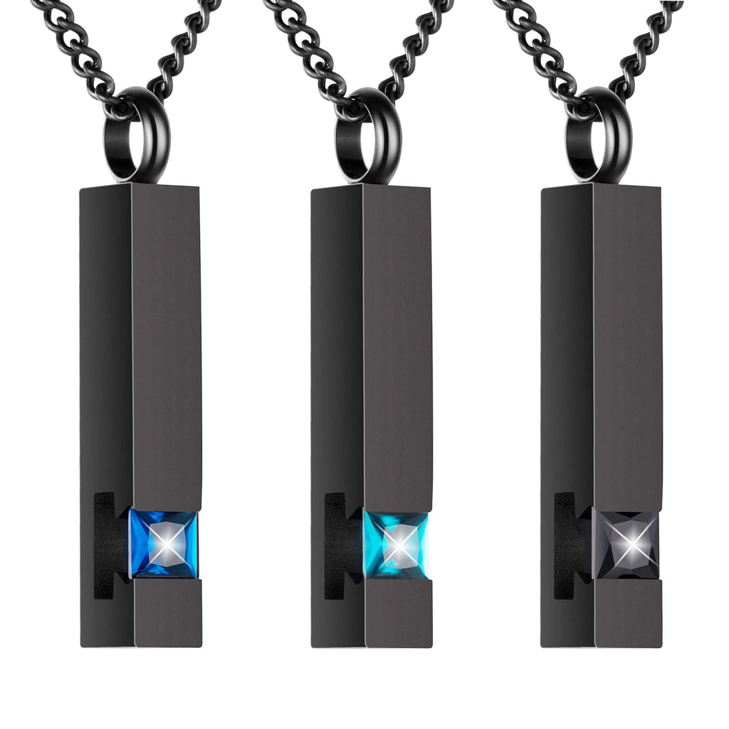 [Australia] - BGAFLOVE 3 Pcs Crystal Black Cremation Jewelry for Ashes Silver Urn Necklace for Ashes, Birthstone Cube Urns Memorial Ashes Necklace Pendant Keepsake, Cremation Urn Jewelry Bar Pendant with CZ 
