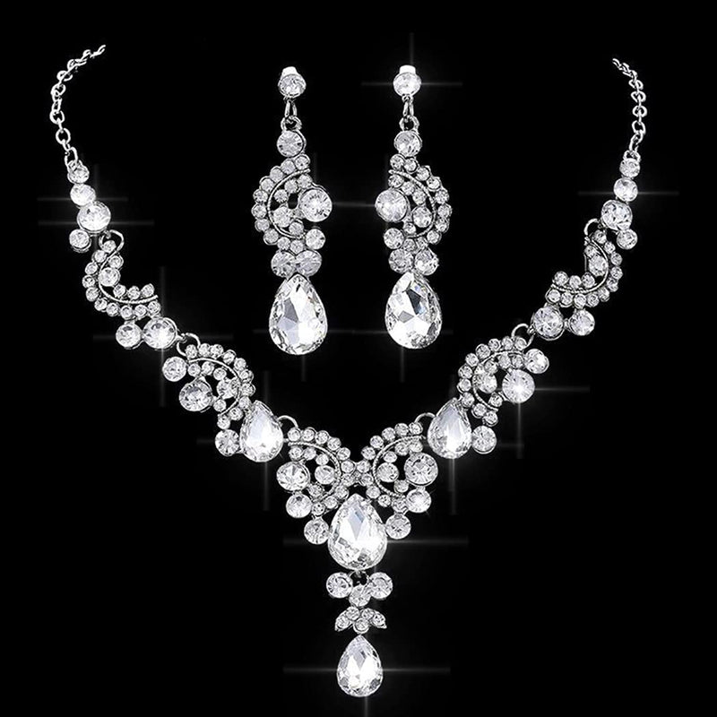 BBTO 4 Pcs Bling Clutch Purse Rhinestone Jewelry Set for Women Evening Bag Crystal Earrings Bridal Necklace Bracelet Accessories
