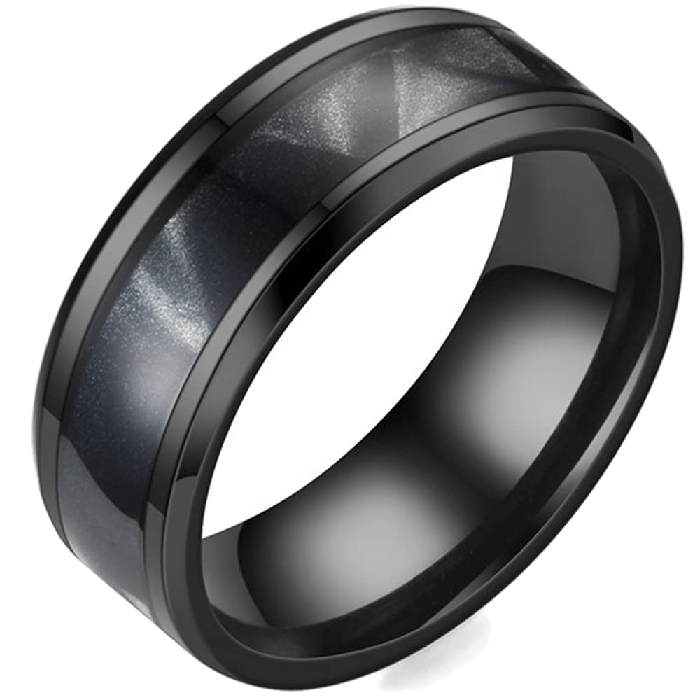 [Australia] - 8MM Stainless Steel Carbon Fiber Inlay Matte Brushed Classic Simple Plain Wedding Band Ring Black Black 6 