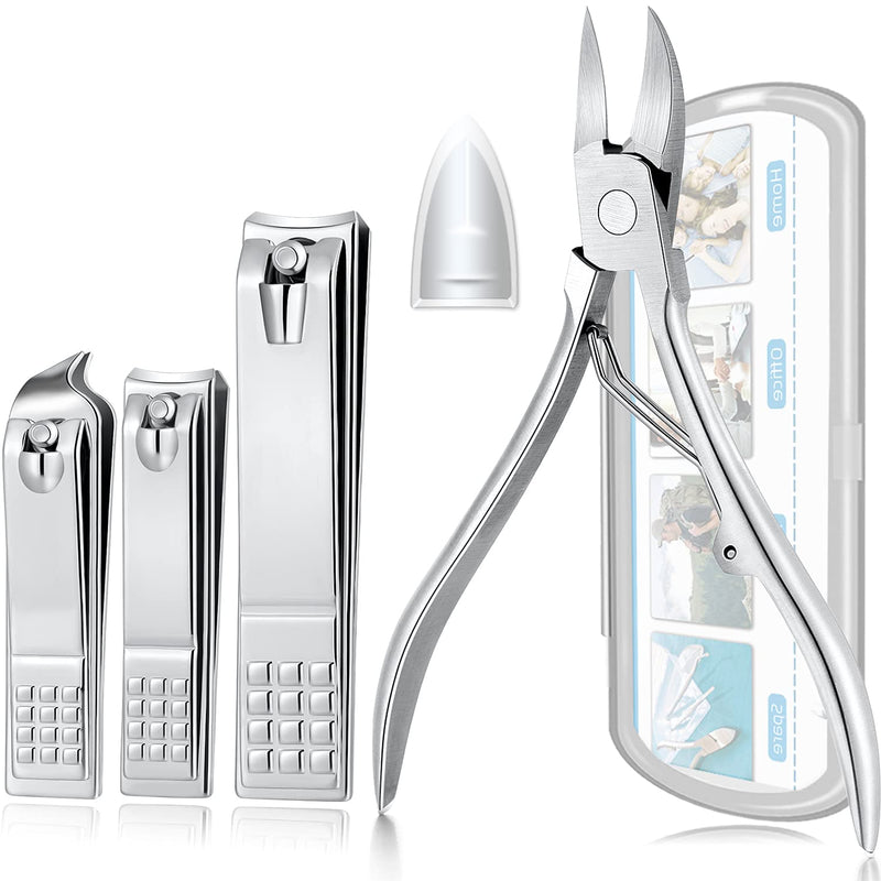 [Australia] - 4Pcs Nail Clippers, Fingernail and Toenail Clipper Cutters, Ultra Sharp Sturdy, Stainless Steel Clipper Sets, Thick Toe Clippers Cutters, Curved BladeTrimmer Nipper 