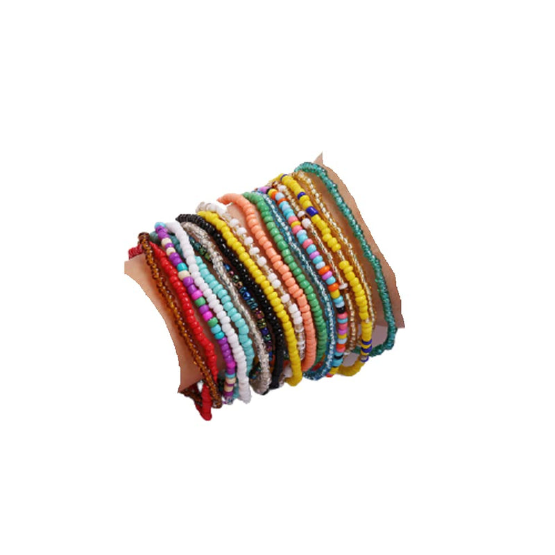 [Australia] - Shymuh 18 Pcs Boho Handmade Beads African Anklets Bracelet Colorful Stretch Ankle Bracelets Set Elastic Foot Chain Jewelry Cute Colorful VSCO Friendship Beaded Anklets Hand Chain Jewelry 