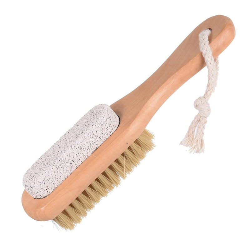 [Australia] - 1 Piece Foot Brush Foot File Callus Remover Pumice Stone Combo Foot Brush Natural Bristle Foot Brush Exfoliating Double Side Wood Brush Exfoliator Pedicures Foot Scrubber with Rope 