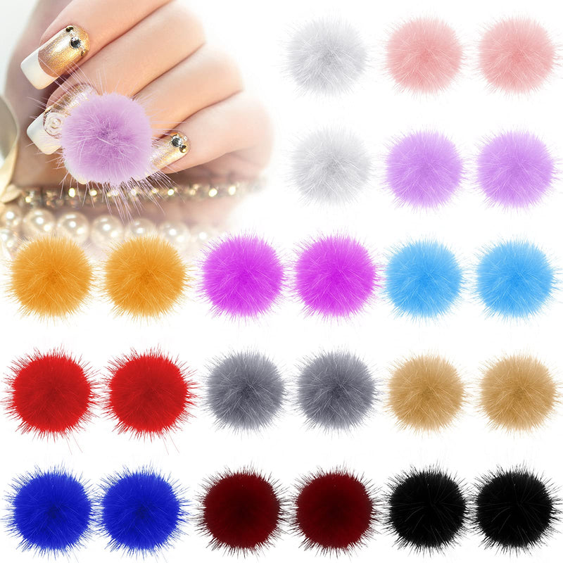 [Australia] - 24 Pieces Detachable Nail Art Fluffy Pom Ball Nail Pom Fluffy Plush Ball Nail 3D Soft Pom Fur Ball for Nail Design Manicure Tip Jewelry Manicure Nail DIY Accessories Set (Chic Colors) Chic Colors 