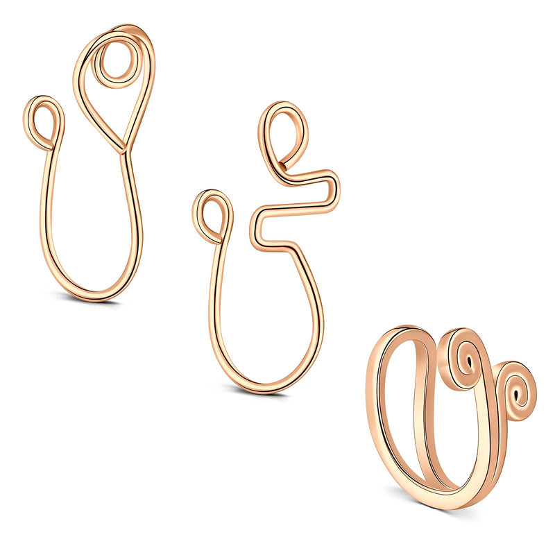 [Australia] - vcmart Fake Nose Rings, Faux Nose Rings Hoop, Nose Ring Fake, Clip on Nose Rings for Women, Non-Pierced Nose Hoop Ring, Adjustable Nose Cuff, Ear Cuff, Stainless Steel Fake Piercings 1 -rose gold 
