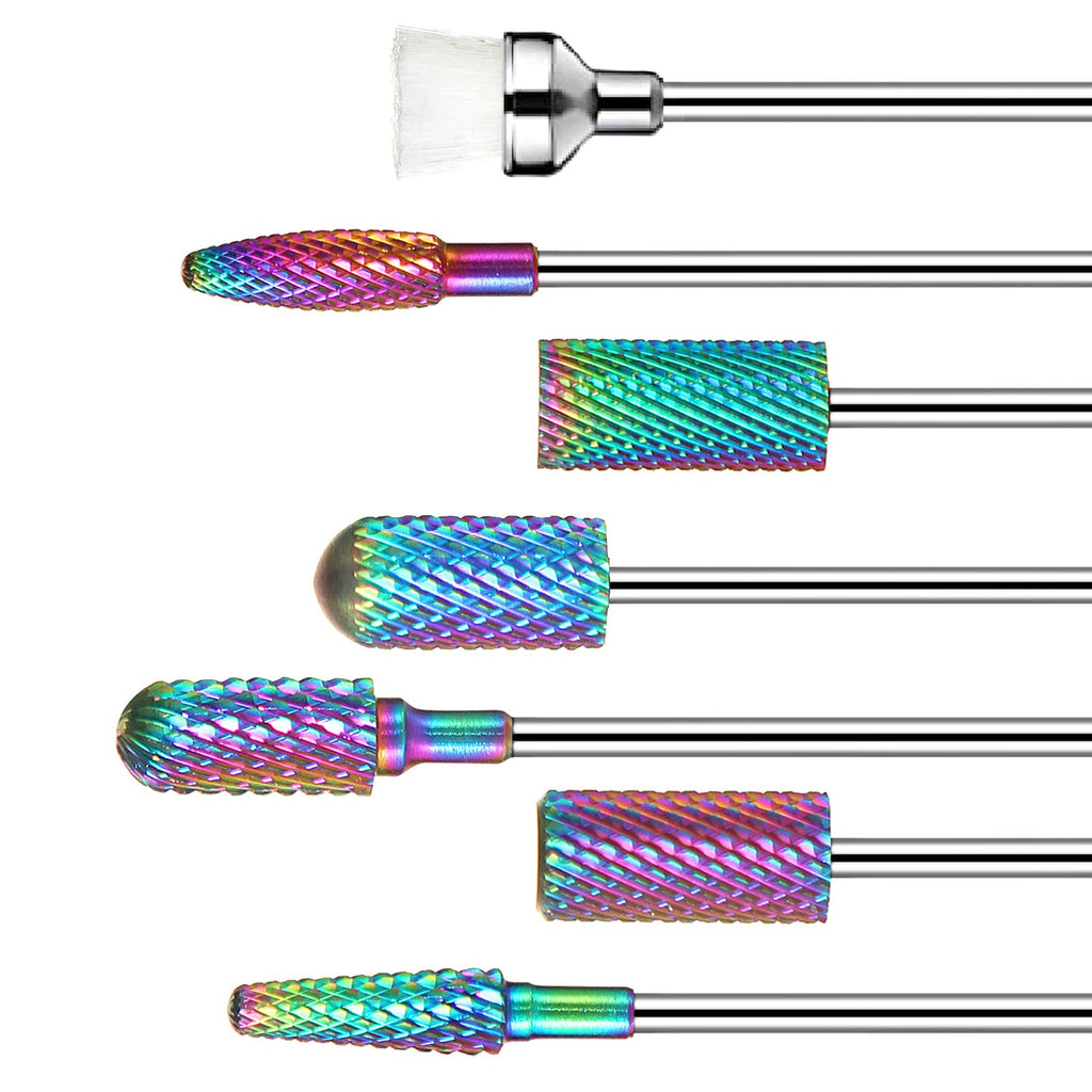 [Australia] - Nail Drill Bit Sets - Color-Plated Tungsten Carbide Efile Nail Drill Bits for Acrylic Gel Nails, Nail Polishing, 3/32 inch cuticle Manicure Pedicure Shapen Remove Tools, Home Salon Use (7pcs) 