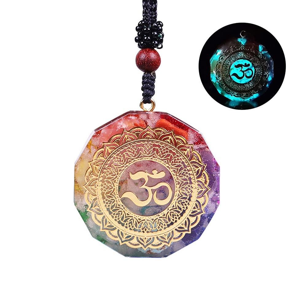 [Australia] - Orgonite Pendant Om Symbol Luminous Necklace Chakra Healing Energy Necklace Meditation Jewelry Handmade Professional 
