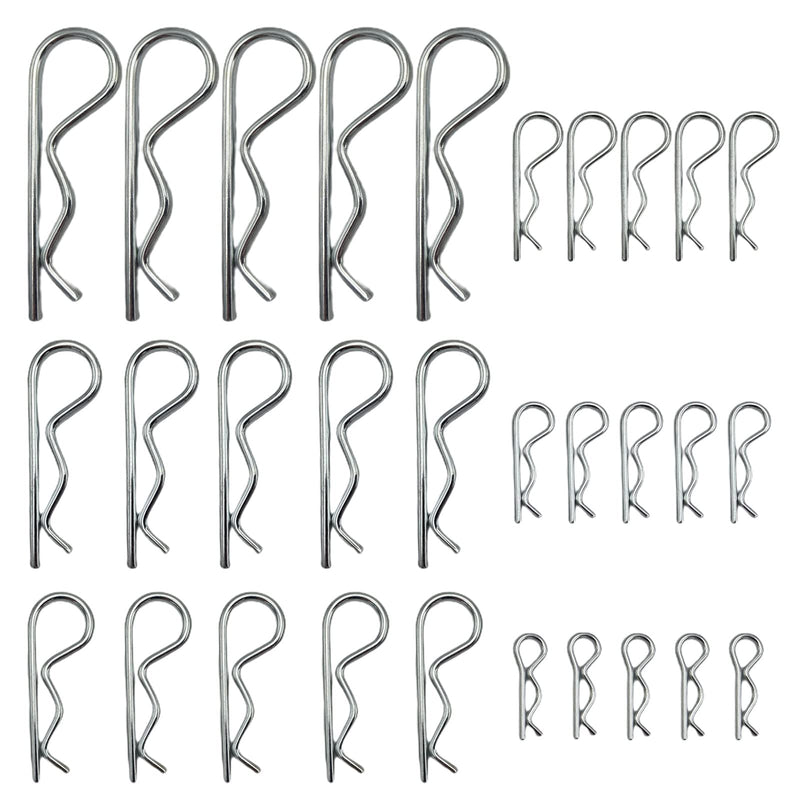 [Australia] - Jongdari Cotter Pins, 30 Pcs Zinc Plated Spring Fastener Assortment Kit, Heavy Duty Cotter Hairpin for Hitch Pin Lock Systems, Multiple Sizes M1.6 - M3.5, Silver 