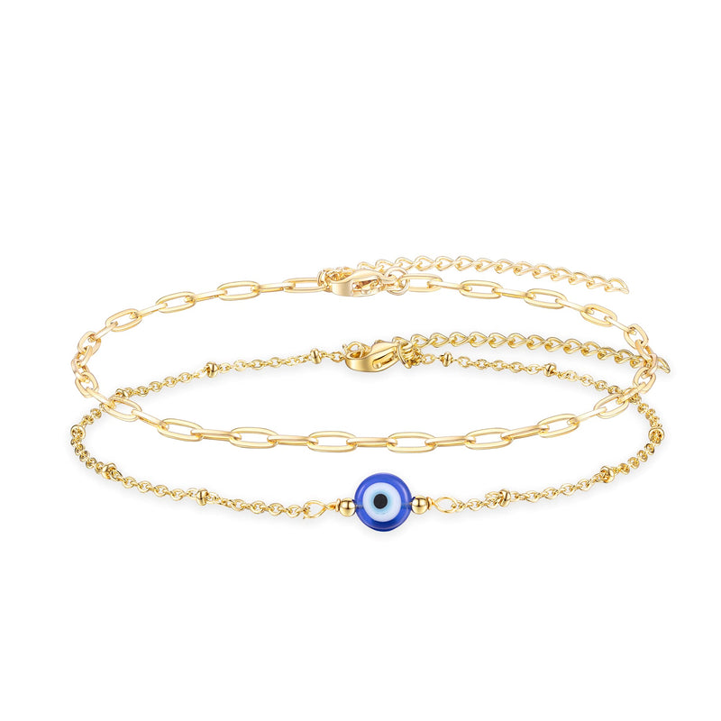 [Australia] - Tarsus 14K Gold Plated Evil Eye Bracelet / Anklets Layered Amulet Nazar for Women Girls Anklets - Gold 