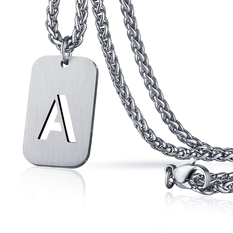 [Australia] - Yixin Yiyi Silver Square Initial Necklace Premium Stainless Steel Initial Letter Pendant Necklaces Capital A-Z Necklace Box Chain Charms Monogram Necklace for Men Women Boyfriend Girlfriend Letter A 