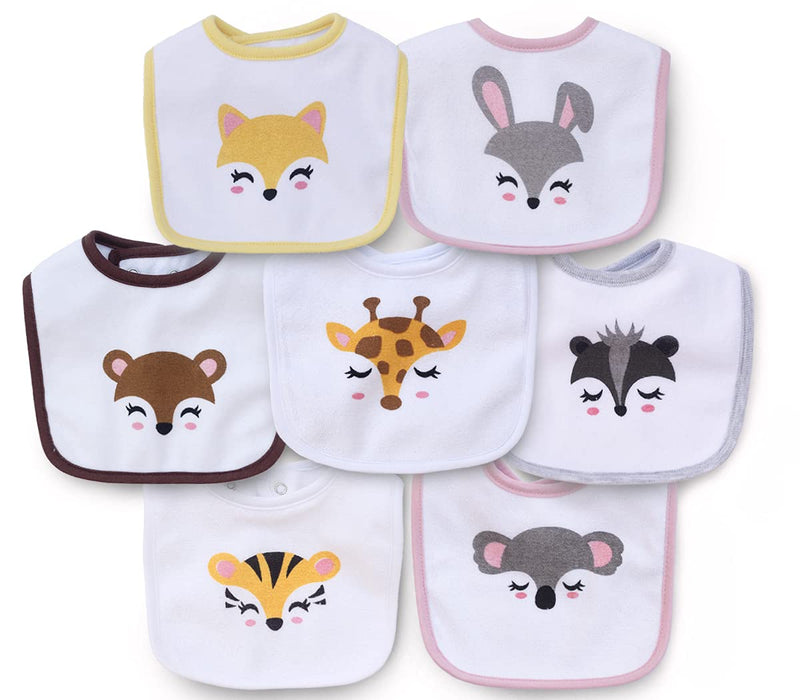 [Australia] - 7 Pack Cotton Terry Waterproof Baby Bibs with Snaps for Girl Boy Unisex, Drool,Eating and Teething Bibs Multi1 
