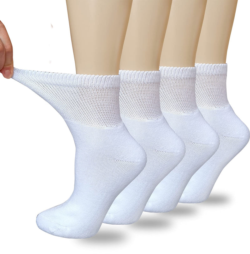 [Australia] - VEIGIKE Women Diabetic Socks Soft Breathable Moisture Wicking Quarter Ankle Socks, Extra Wide Non-Binding Socks 4 Pairs, White-4pairs, One Size 
