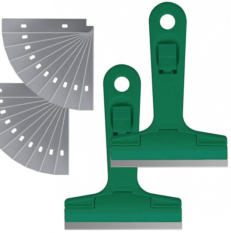 [Australia] - 2pack 5.5 inches Industry Glass Scraper Scraping Hand Tool, T Shape Razor Blade Scraper with 20x Blades, Steel Scraping Knife for Window Stove Windshield Aquarium Tile Floor Wall Cleaning (Green) Green 