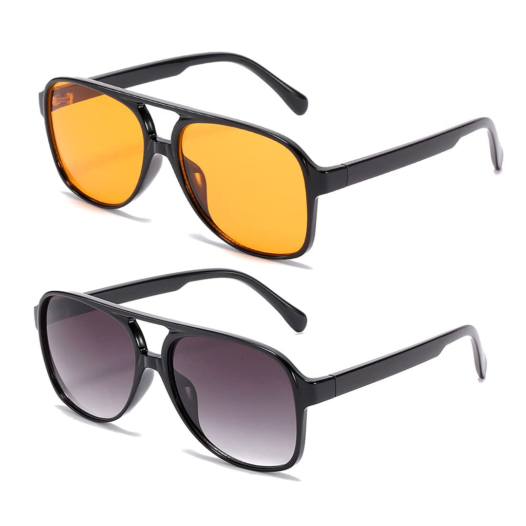 [Australia] - TIANYESY Classic Vintage Aviator Sunglasses for Women Men Large Frame Retro 70s Sunglasses Yellow + Black 