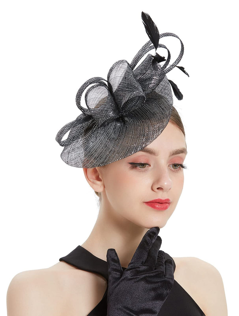 [Australia] - ORIDOOR Women's Fascinator Sinamay Hats for Wedding Tea Party Feather Derby Church Hat with Headband and Clips 21a Black 