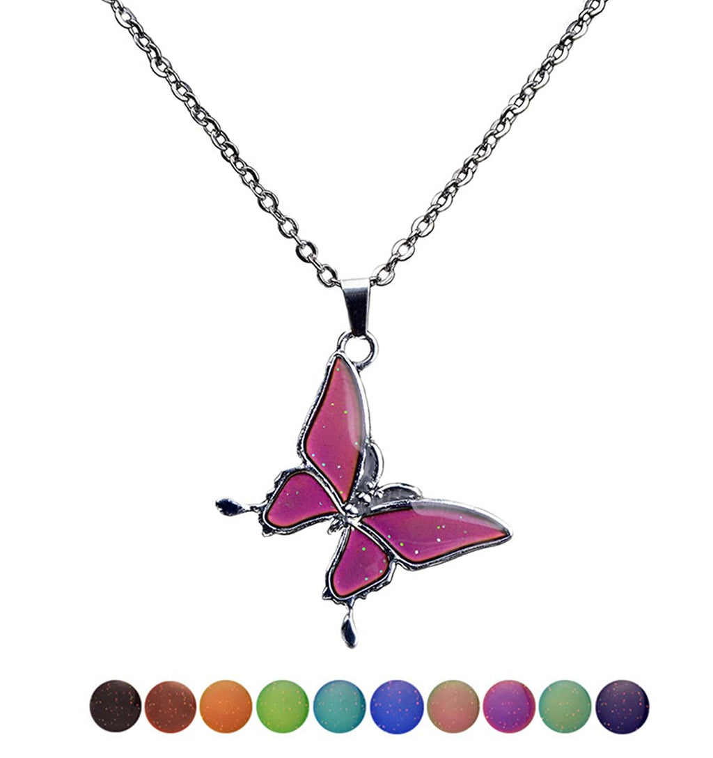 [Australia] - Temperature Sensing Color Changing Pendant Necklace Love Heart Butterfly Turtle Dolphin Moon Star Mood Necklace for Girls Women Kids Gift 