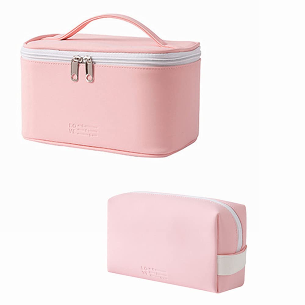 [Australia] - LYDZTION Makeup Bag Cosmetic Bag for Women,2Pcs Portable Travel Bag Large Travel Toiletry Bag Beauty Zipper Organizer for Girls,PU Leather Washable Waterproof,Pink 2pcs pink 