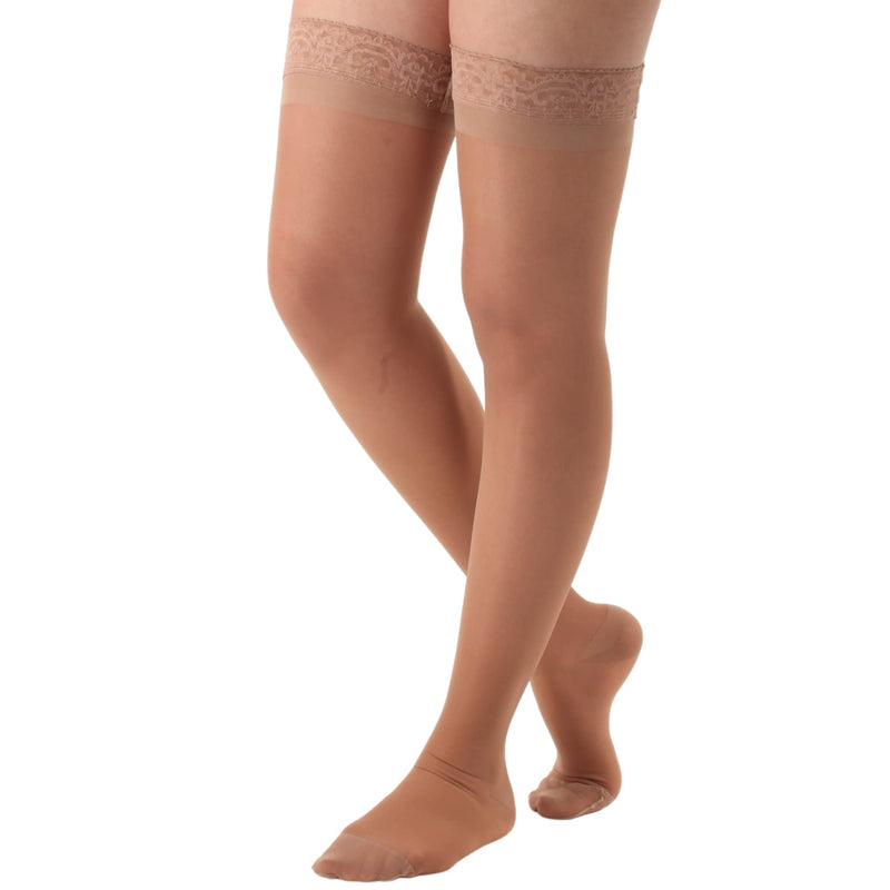 [Australia] - Absolute Support - Compression Stockings for Women Plus Size 15-20 mmHg Airplane Travel Fly with Silicone Border - Compression Socks Thigh High Women 15-20mmHg for Office Work - Beige, 3X-Large 