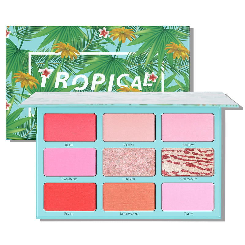 [Australia] - Docolor Blush Palette,9 Colors Tropiacal Blush Makeup Palette Matte Powder Bright Shimmer Face Bronzer Blush,Natural Color & Highlight for All Skin Tones,Cruelty-free Glow Waterproof for Face Blusher 